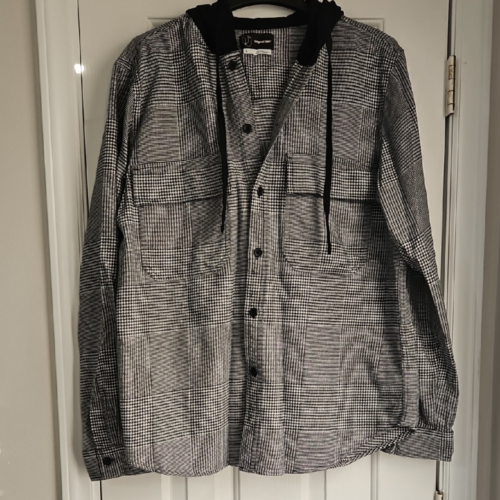 Original Use Black and White Plaid Shirt Jacket